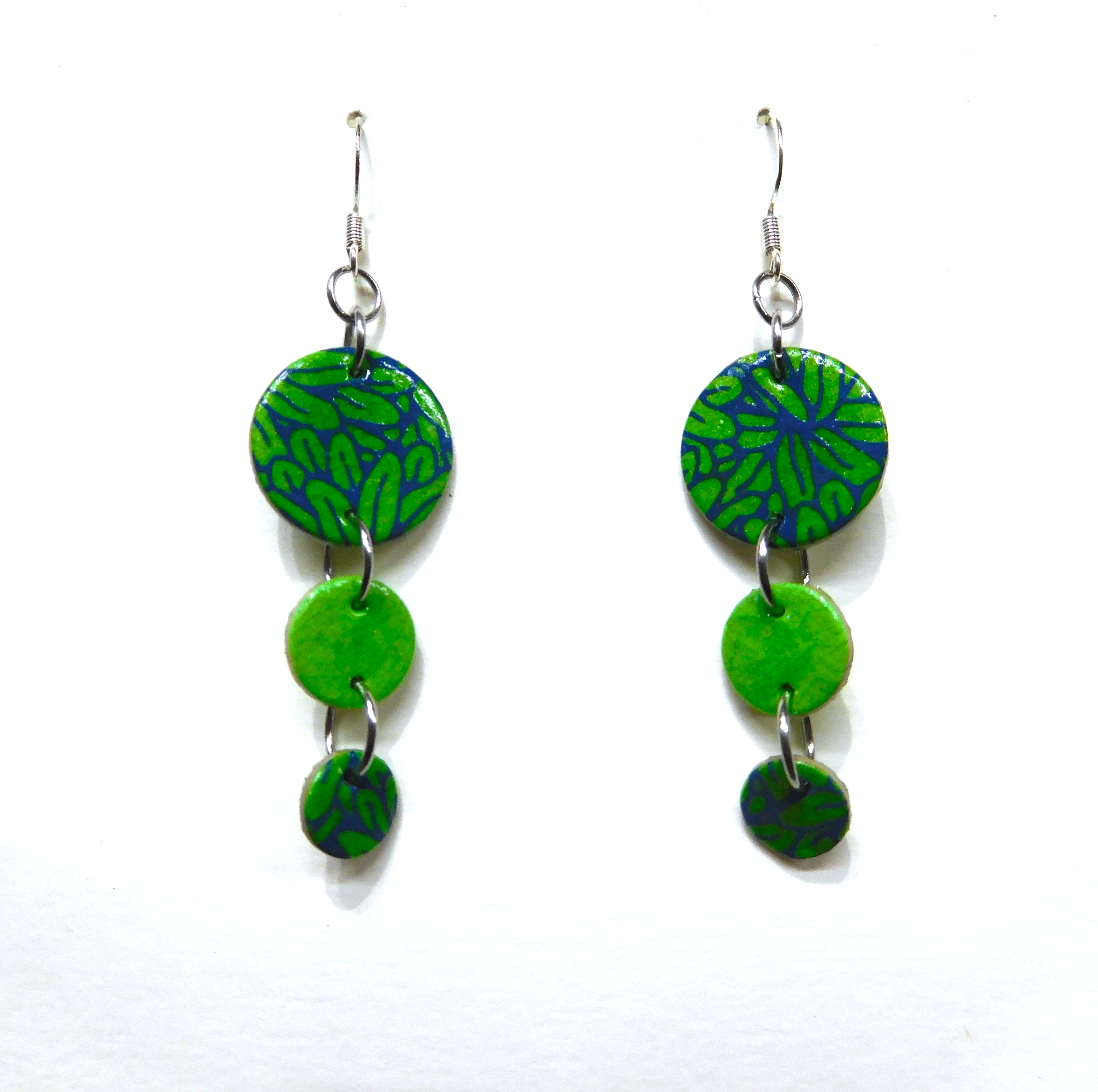 Boucles d'oreille en carton - Grappe - Vert feuilles/Vert - Argent 925
