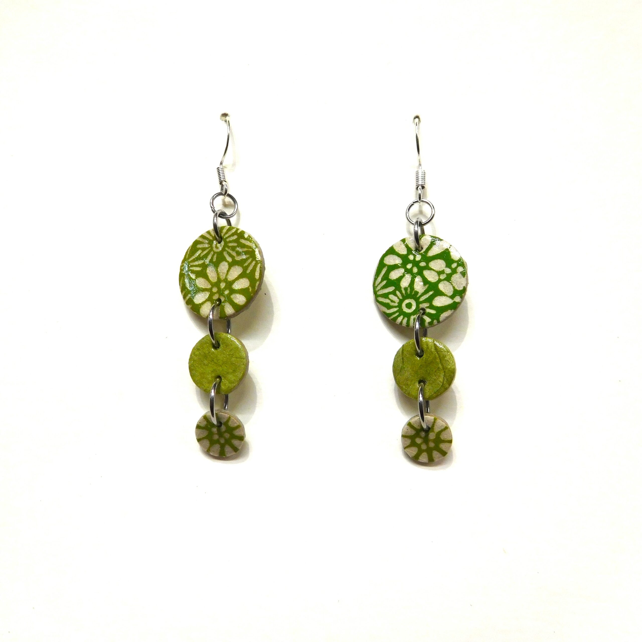Boucles d'oreille en carton - Grappe - Vert Fleurs/Vert Olive - Argent 925