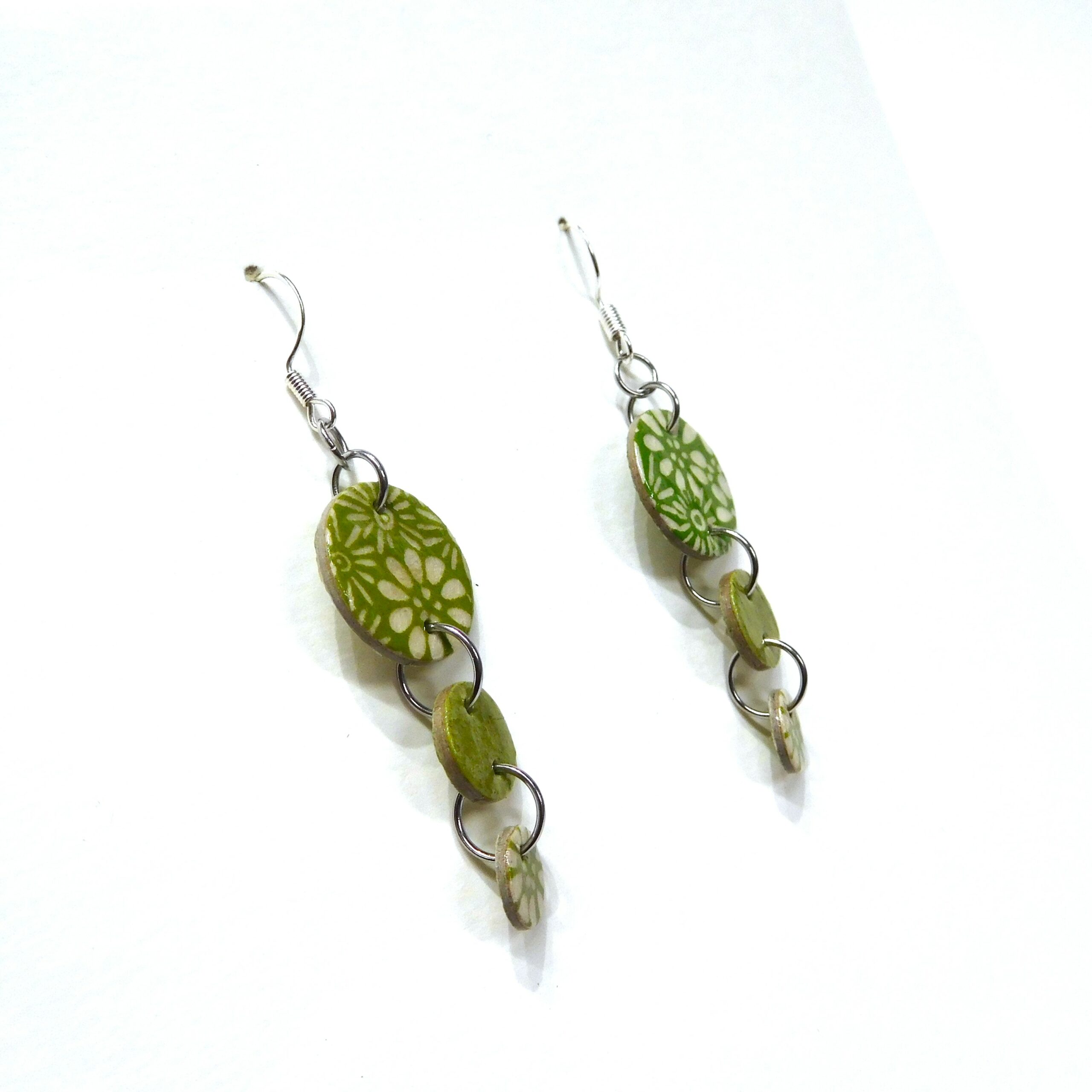 Boucles d'oreille en carton - Grappe - Vert Fleurs/Vert Olive - Argent 925