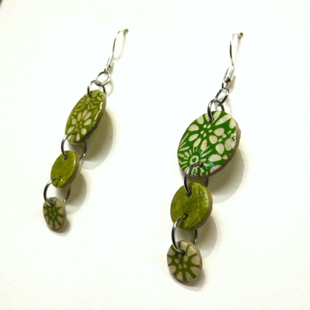Boucles d'oreille en carton - Grappe - Vert Fleurs/Vert Olive - Argent 925