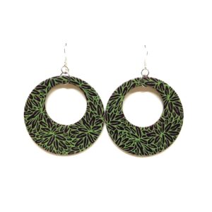 Boucles d'oreille en carton - Grandes Créoles - Bordeaux Vert Feuilles - Argent 925 – Image 1