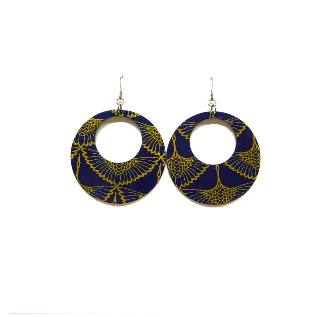 Boucles d'oreille en carton - Grandes Créoles - Or Oiseaux Bleu - Argent 925