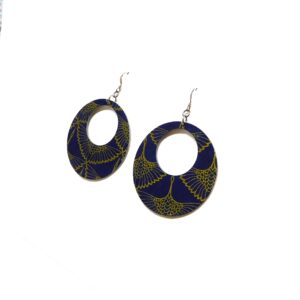Boucles d'oreille en carton - Grandes Créoles - Or Oiseaux Bleu - Argent 925 – Image 2