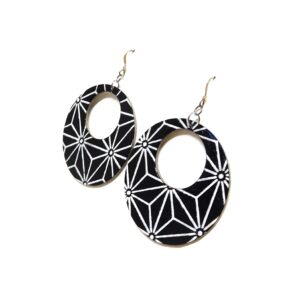 Boucles d'oreille en carton - Grandes Créoles - Noir étoile - Argent 925 – Image 2