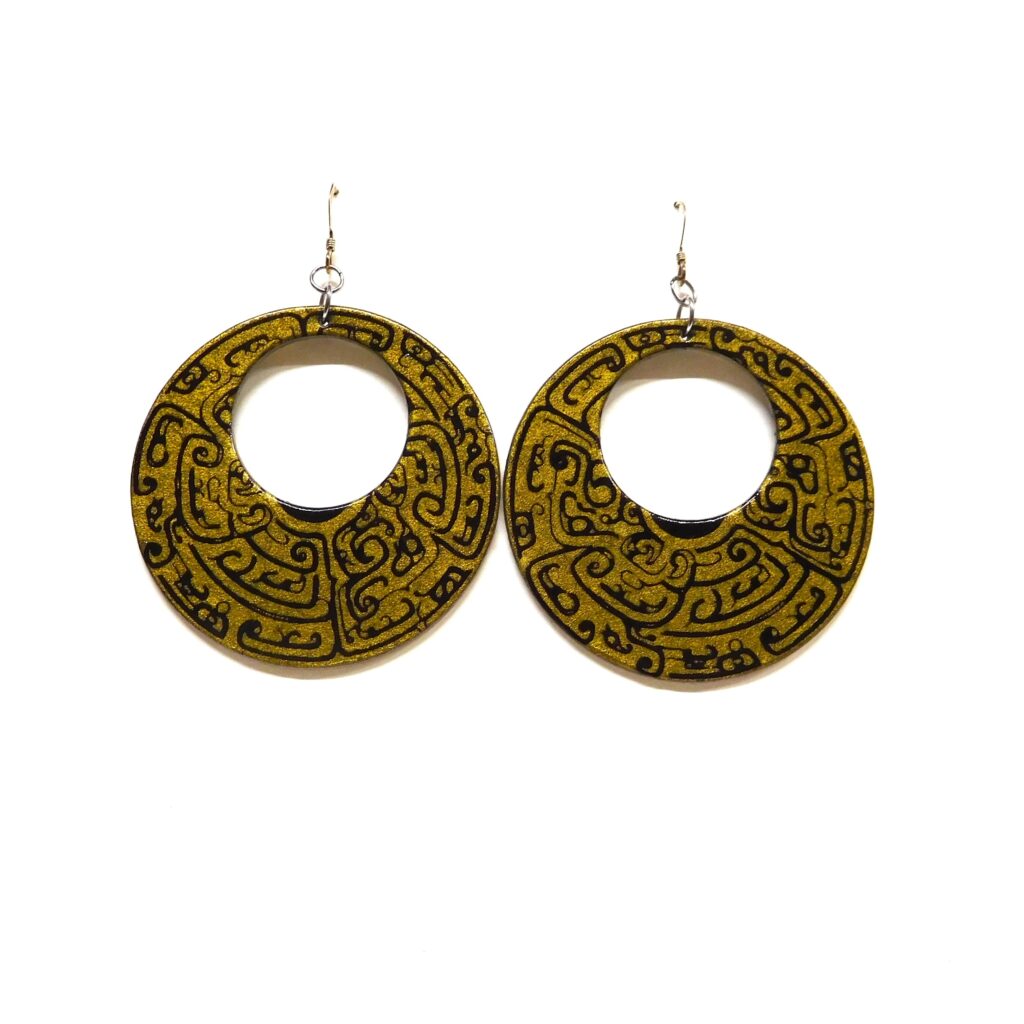 Boucles d'oreille en carton - Grandes Créoles - Or Noir - Argent 925