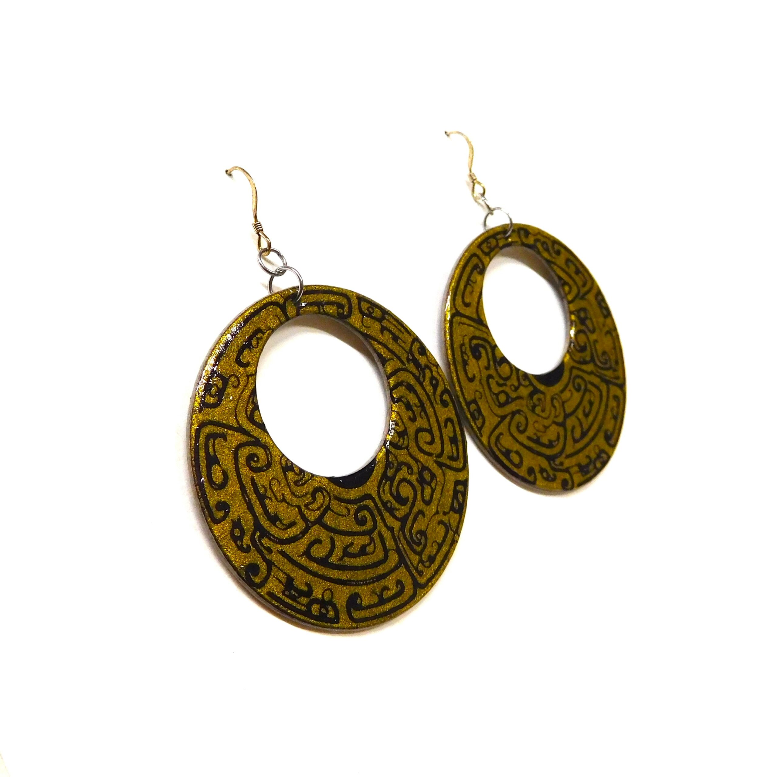 Boucles d'oreille en carton - Grandes Créoles - Or Noir - Argent 925 – Image 3