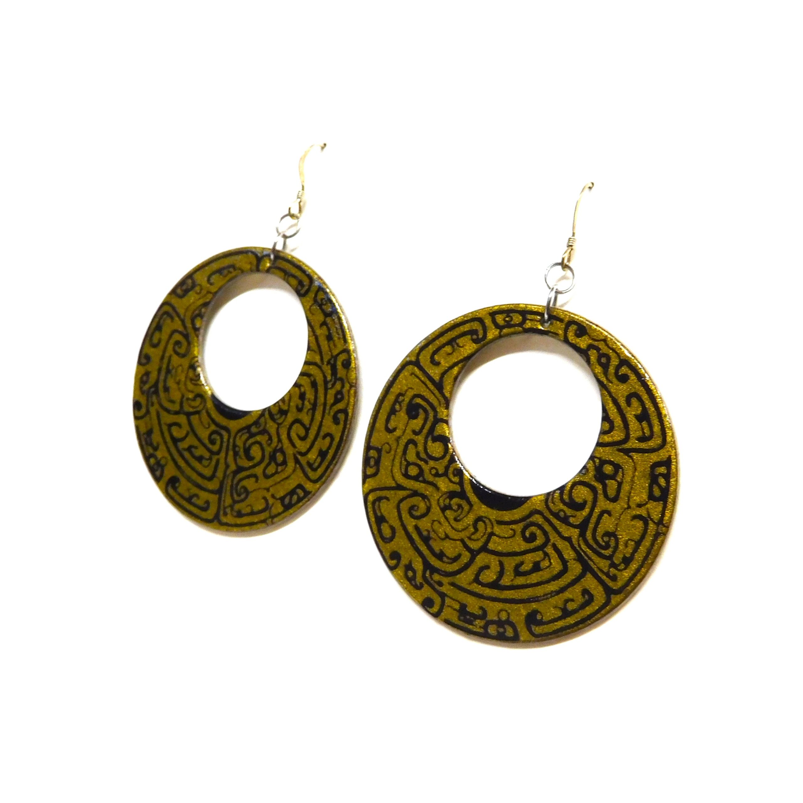Boucles d'oreille en carton - Grandes Créoles - Or Noir - Argent 925 – Image 2