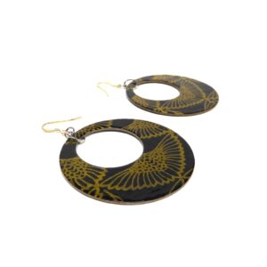 Boucles d'oreille en carton - Grandes Créoles - Or Noir Oiseaux - Argent 925 – Image 4