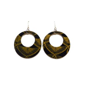 Boucles d'oreille en carton - Grandes Créoles - Or Noir Oiseaux - Argent 925 – Image 1