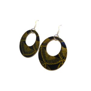 Boucles d'oreille en carton - Grandes Créoles - Or Noir Oiseaux - Argent 925 – Image 2