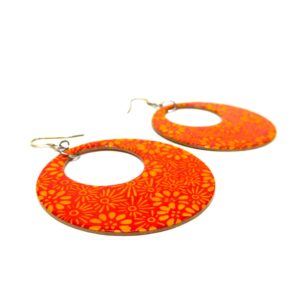Boucles d'oreille en carton - Grandes Créoles - Fleurs Orange - Argent 925 – Image 4