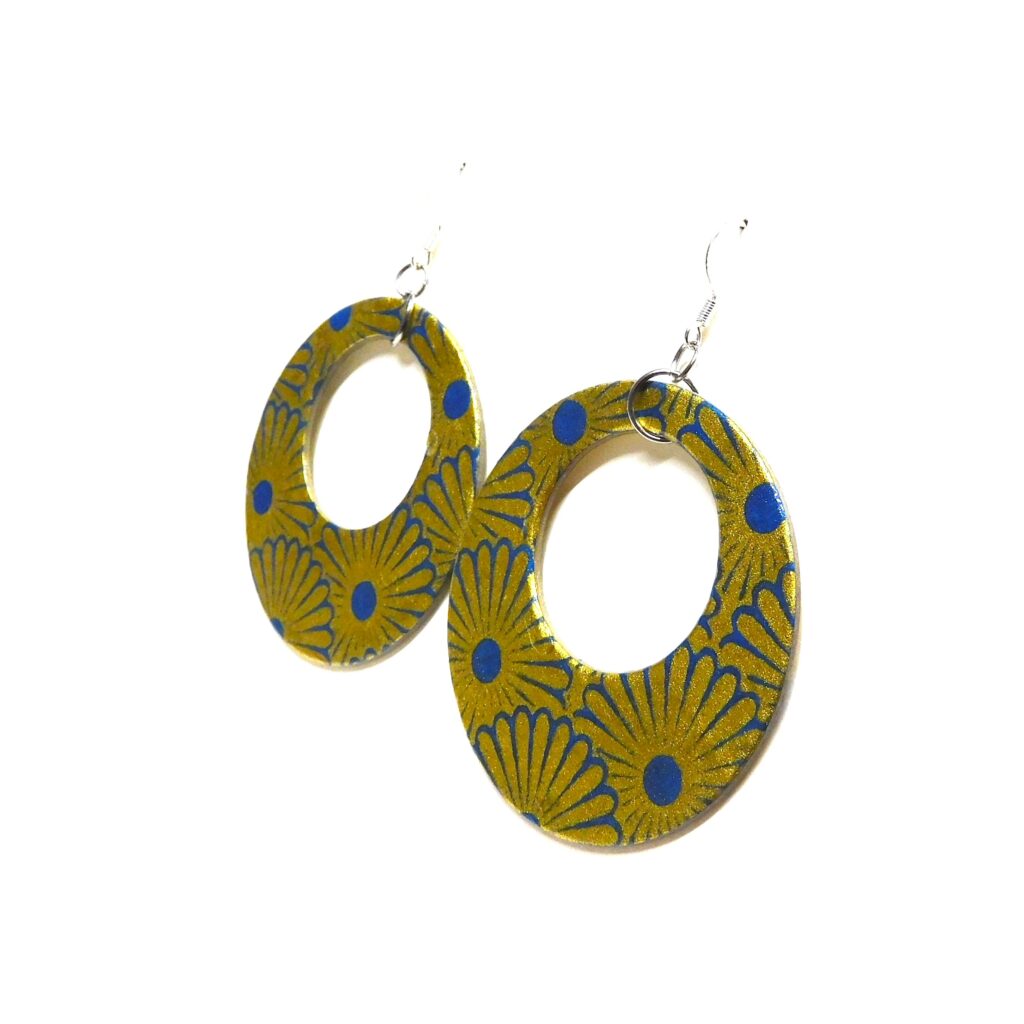 Boucles d'oreille en carton - Grandes Créoles - Or Bleu - Argent 925