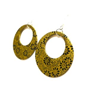 Boucles d'oreille en carton - Grandes Créoles - Fleurs Or Noir - Argent 925 – Image 2