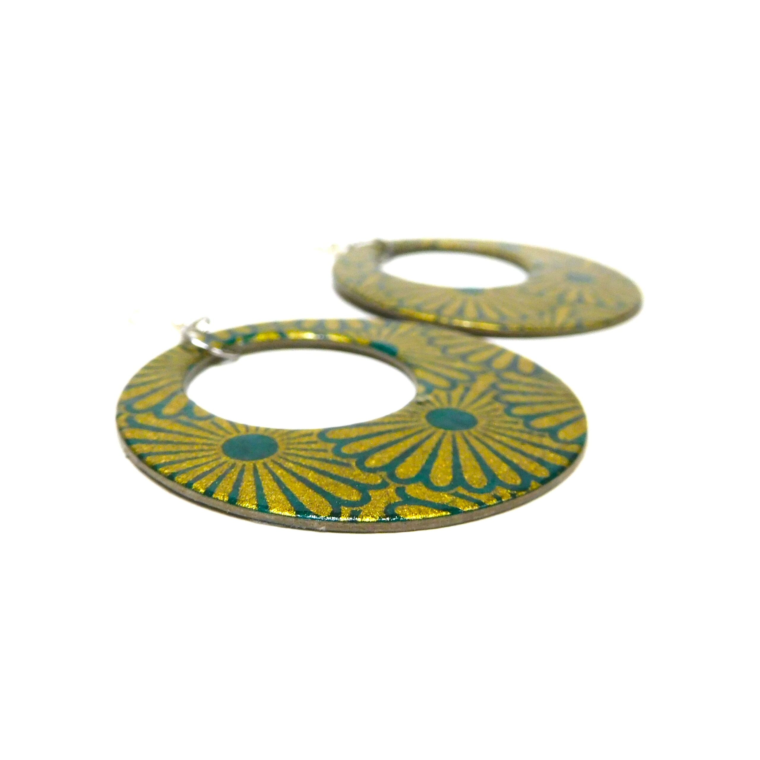 Boucles d'oreille en carton - Grandes Créoles - Or Vert - Argent 925