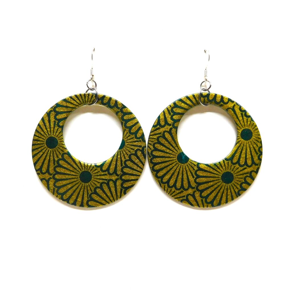 Boucles d'oreille en carton - Grandes Créoles - Or Vert - Argent 925