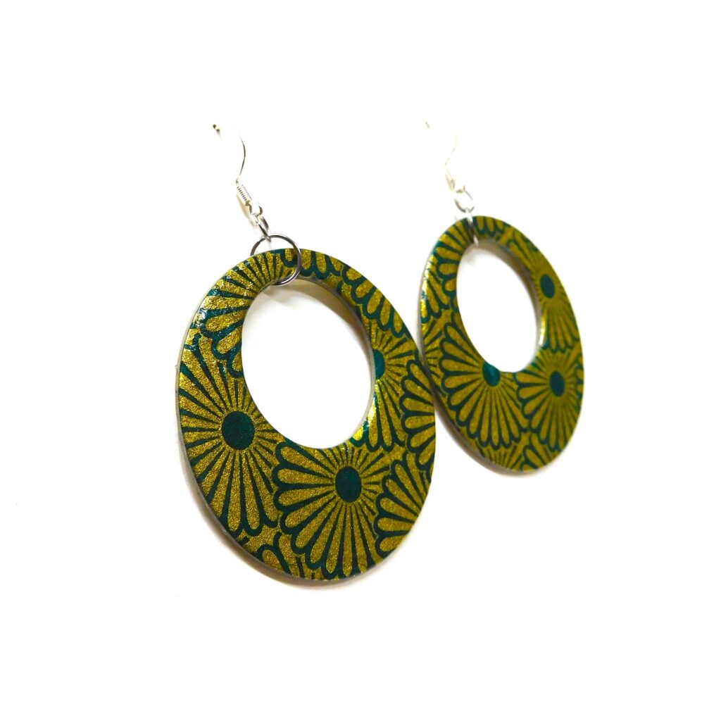 Boucles d'oreille en carton - Grandes Créoles - Or Vert - Argent 925