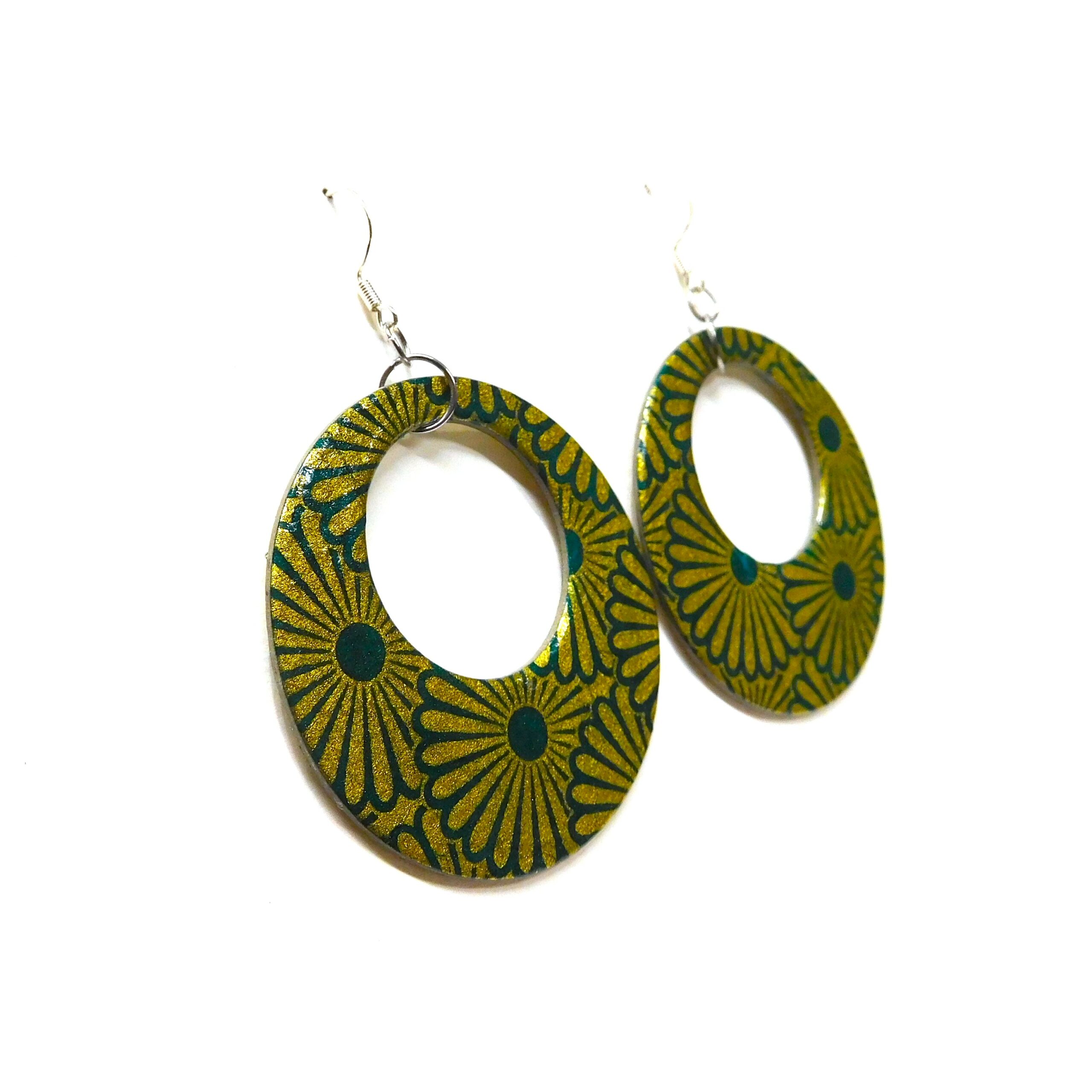 Boucles d'oreille en carton - Grandes Créoles - Or Vert - Argent 925 – Image 3