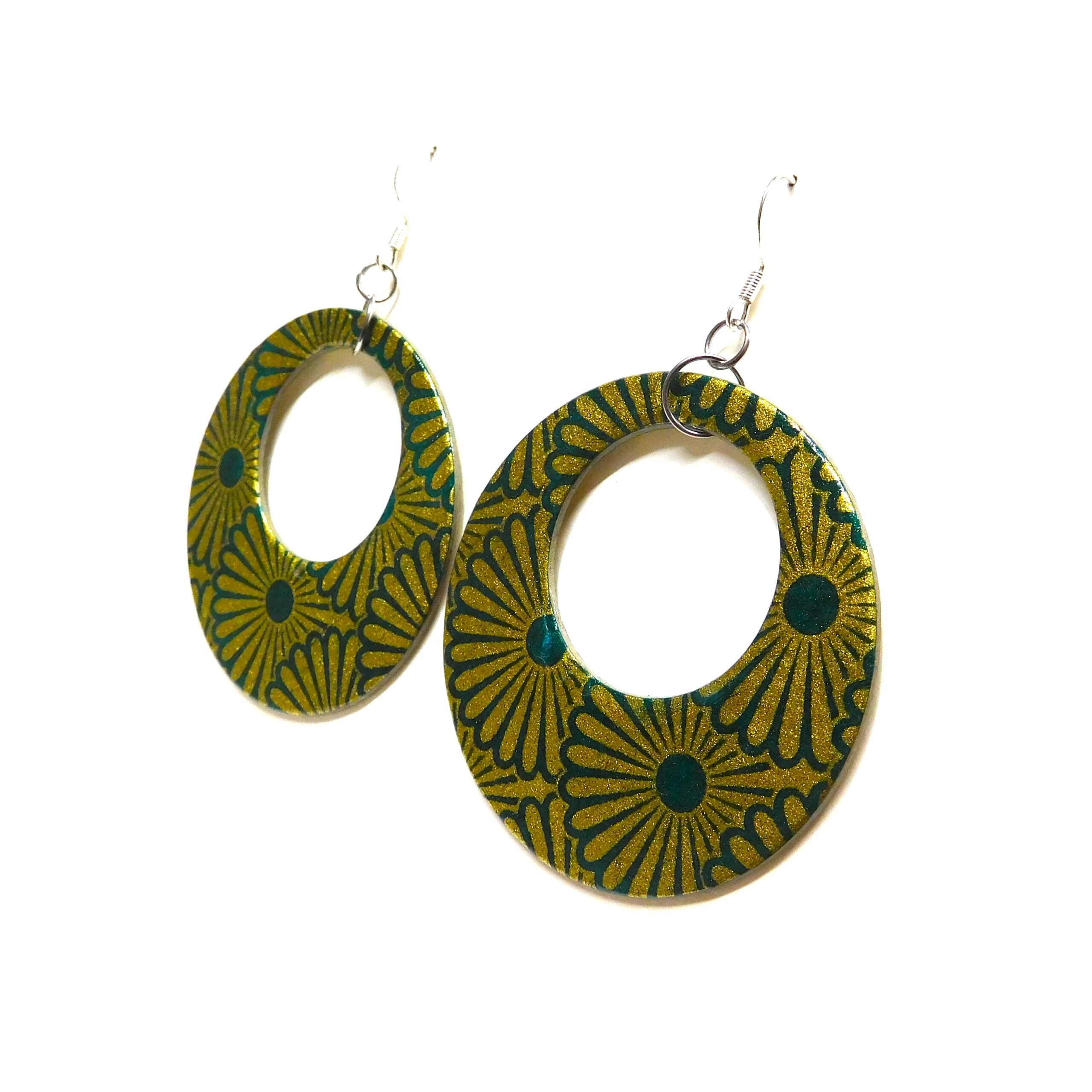 Boucles d'oreille en carton - Grandes Créoles - Or Vert - Argent 925 – Image 2