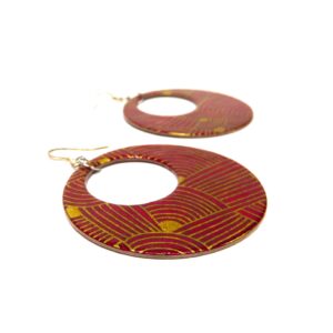 Boucles d'oreille en carton - Grandes Créoles - Rouge Or Nœuds - Argent 925 – Image 4