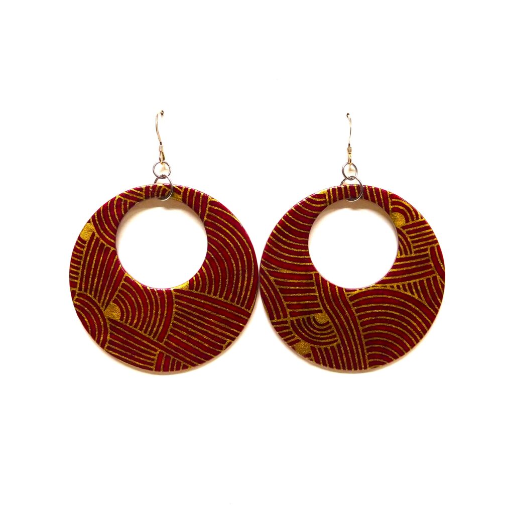 Boucles d'oreille en carton - Grandes Créoles - Rouge Or Nœuds - Argent 925