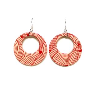 Boucles d'oreille en carton - Grandes Créoles - Blanc et Rouge Nœuds - Argent 925 – Image 1