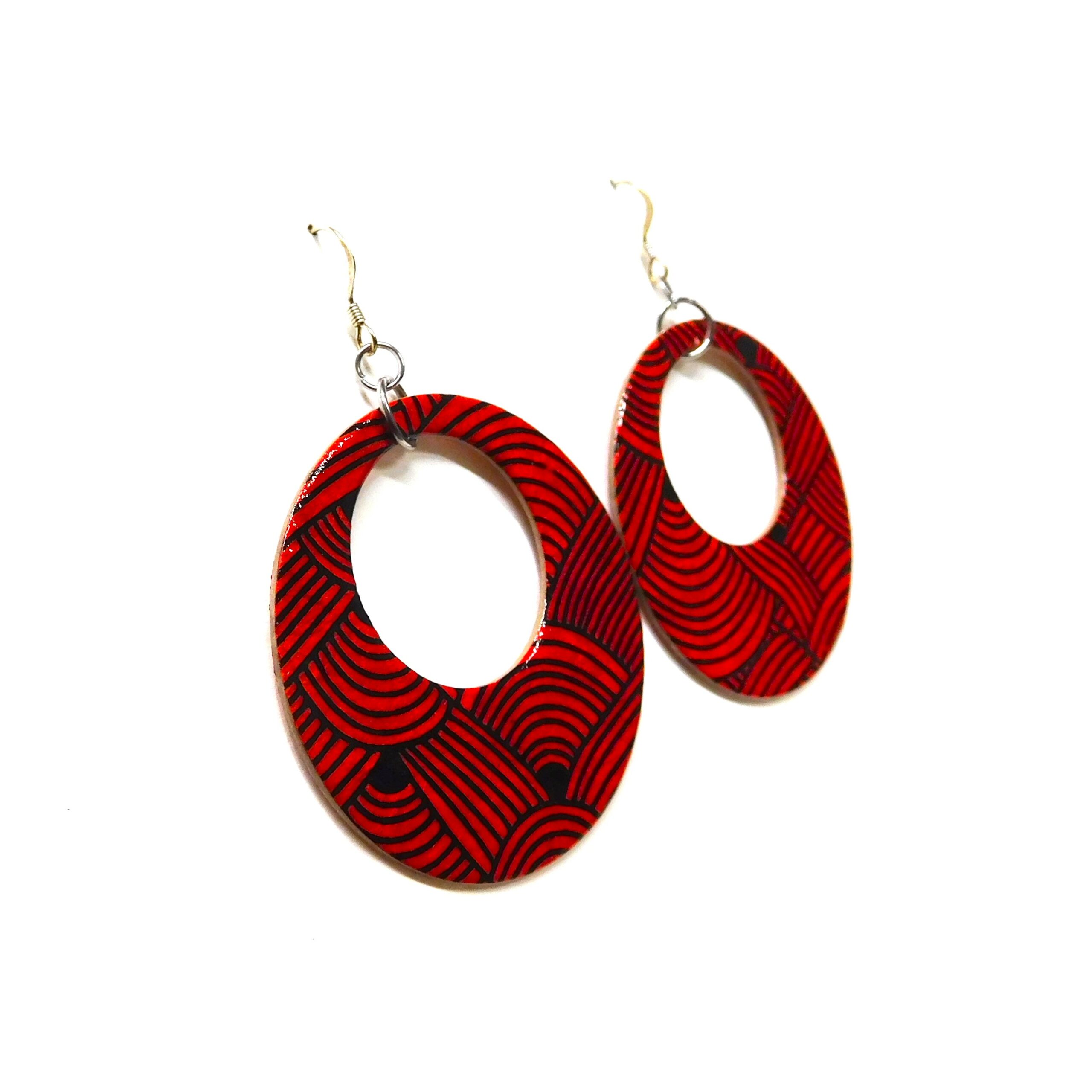 Boucles d'oreille en carton - Grandes Créoles - Rouge Nœuds - Argent 925 – Image 4