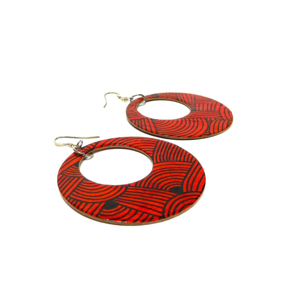 Boucles d'oreille en carton - Grandes Créoles - Rouge Nœuds - Argent 925