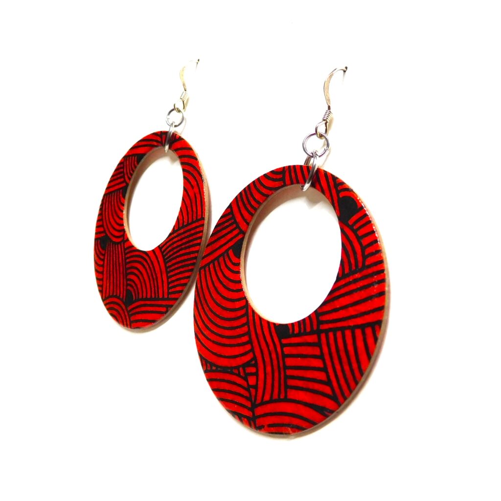 Boucles d'oreille en carton - Grandes Créoles - Rouge Nœuds - Argent 925