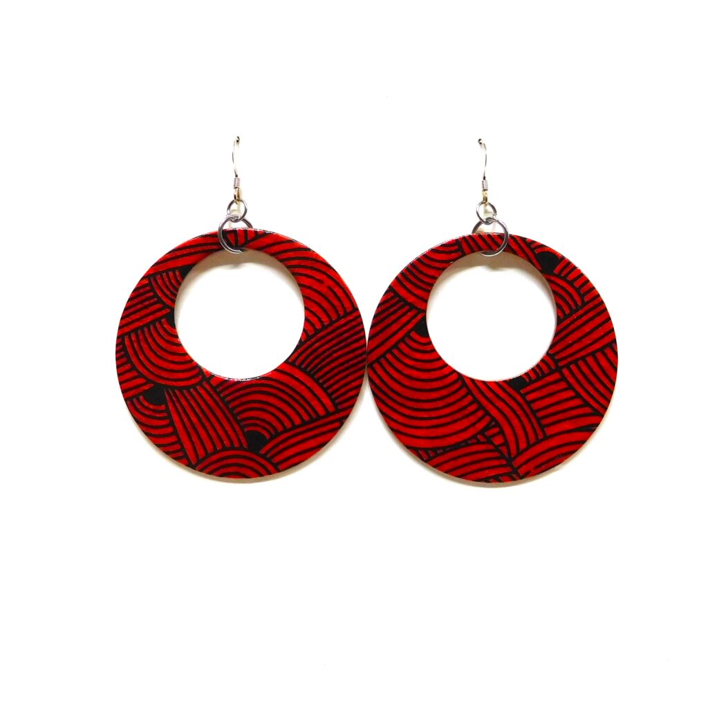 Boucles d'oreille en carton - Grandes Créoles - Rouge Nœuds - Argent 925