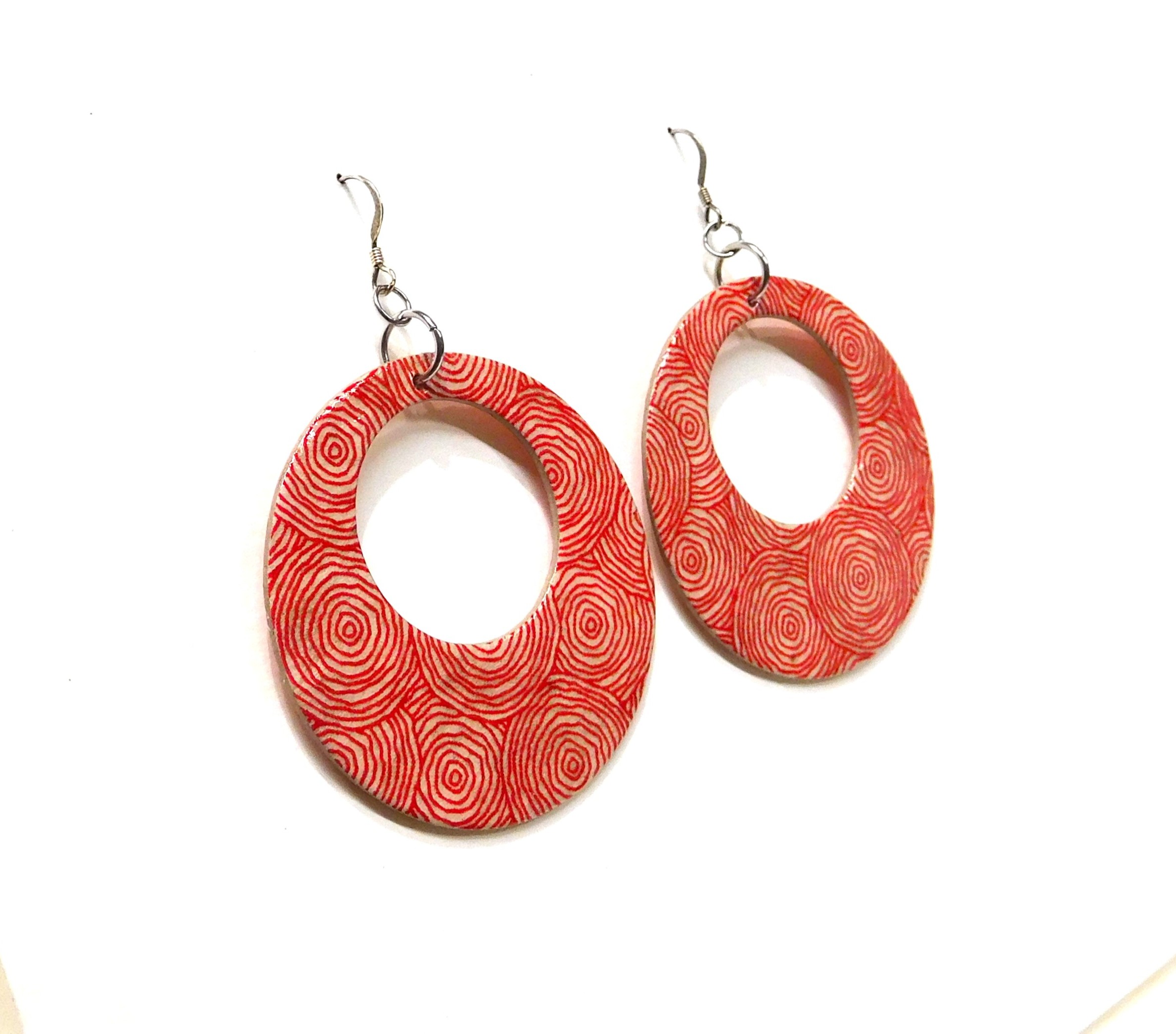 Boucles d'oreille en carton - Grandes Créoles - Rondorouge - Argent 925 – Image 3