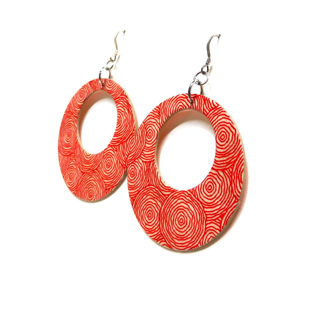 Boucles d'oreille en carton - Grandes Créoles - Rondorouge - Argent 925