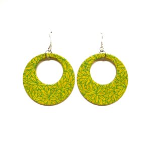 Boucles d'oreille en carton - Grandes Créoles - Feuilles Vert Anis - Argent 925 – Image 1