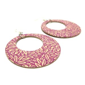 Boucles d'oreille en carton - Grandes Créoles - Feuilles Mauves - Argent 925 – Image 4