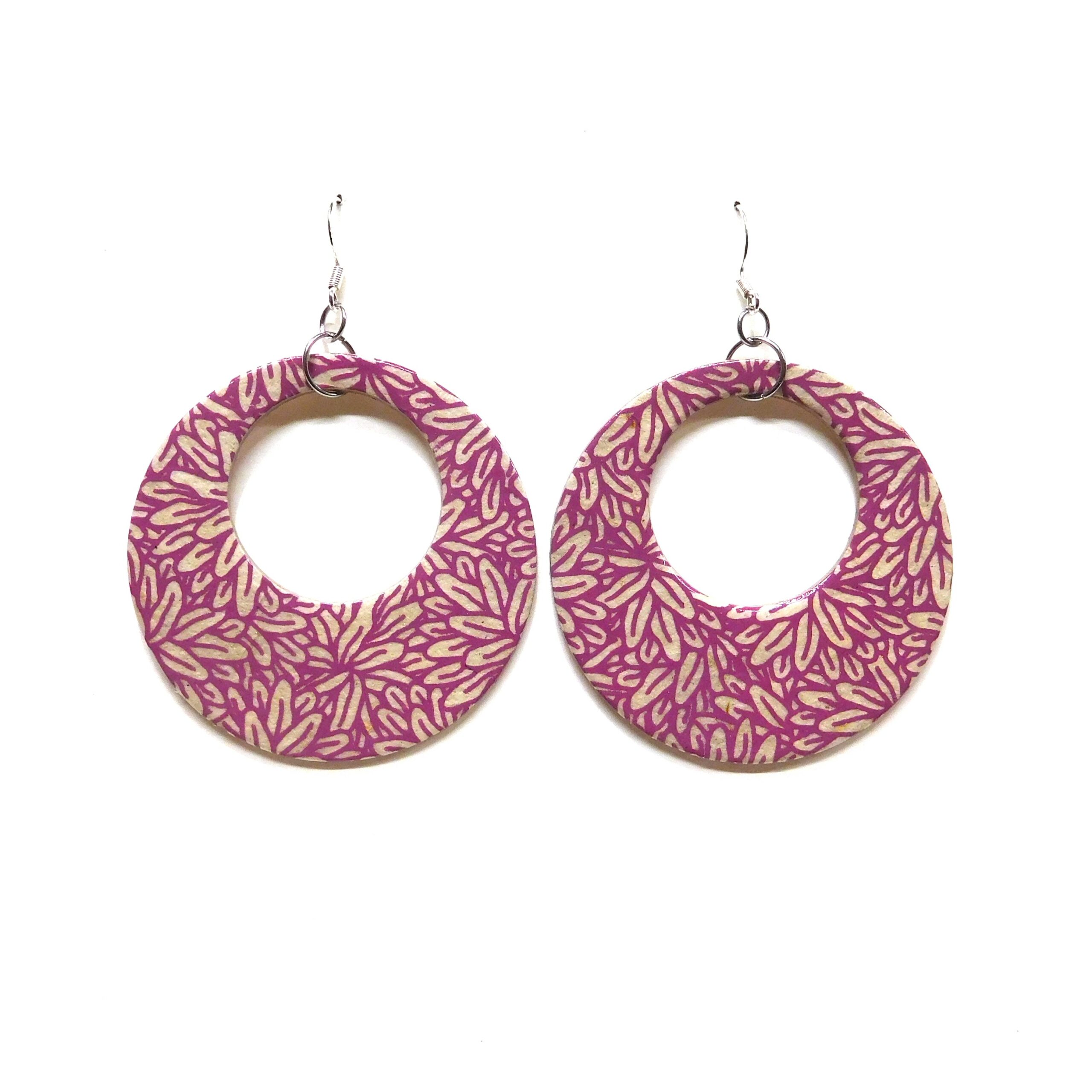 Boucles d'oreille en carton - Grandes Créoles - Feuilles Mauves - Argent 925 – Image 1