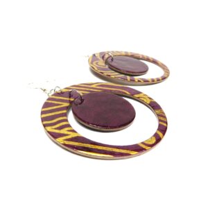 Boucles d'oreille en carton - "Grandes créoles plus une" - Bordeaux Or - Argent 925 – Image 2