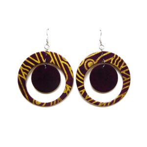 Boucles d'oreille en carton - "Grandes créoles plus une" - Bordeaux Or - Argent 925 – Image 1
