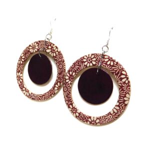 Boucles d'oreille en carton - "Grandes créoles plus une" - Fleurs Bordeaux/Bordeaux - Argent 925 – Image 2