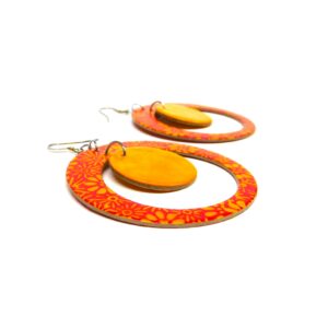 Boucles d'oreille en carton - "Grandes créoles plus une" - Fleurs Orange/Jaune Ocre - Argent 925 – Image 4