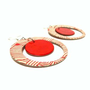 Boucles d'oreille en carton - "Grandes créoles plus une" - Blanc-Rouge Nœuds - Argent 925 – Image 4