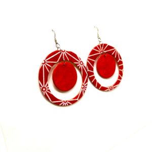 Boucles d'oreille en carton - "Grandes créoles plus une" - Rouge étoile - Argent 925 – Image 3