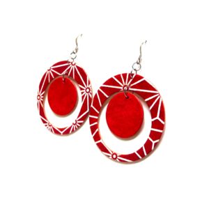 Boucles d'oreille en carton - "Grandes créoles plus une" - Rouge étoile - Argent 925 – Image 2