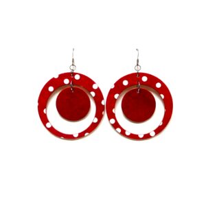 Boucles d'oreille en carton - "Grandes créoles plus une" - Rouge à pois Blancs - Argent 925 – Image 1