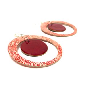 Boucles d'oreille en carton - "Grandes créoles plus une" - Rondorouge/Rouge Carmin - Argent 925 – Image 5