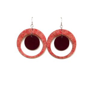 Boucles d'oreille en carton - "Grandes créoles plus une" - Rondorouge/Rouge Carmin - Argent 925 – Image 1