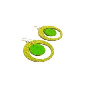 Boucles d'oreille en carton - "Grandes créoles plus une" - Feuilles Vert Anis/Vert Prairie - Argent 925 – Image 4