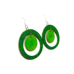 Boucles d'oreille en carton - "Grandes créoles plus une" - Feuilles Vertes/Vert Prairie - Argent 925 – Image 3