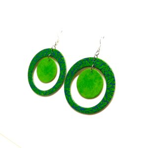Boucles d'oreille en carton - "Grandes créoles plus une" - Feuilles Vertes/Vert Prairie - Argent 925 – Image 2